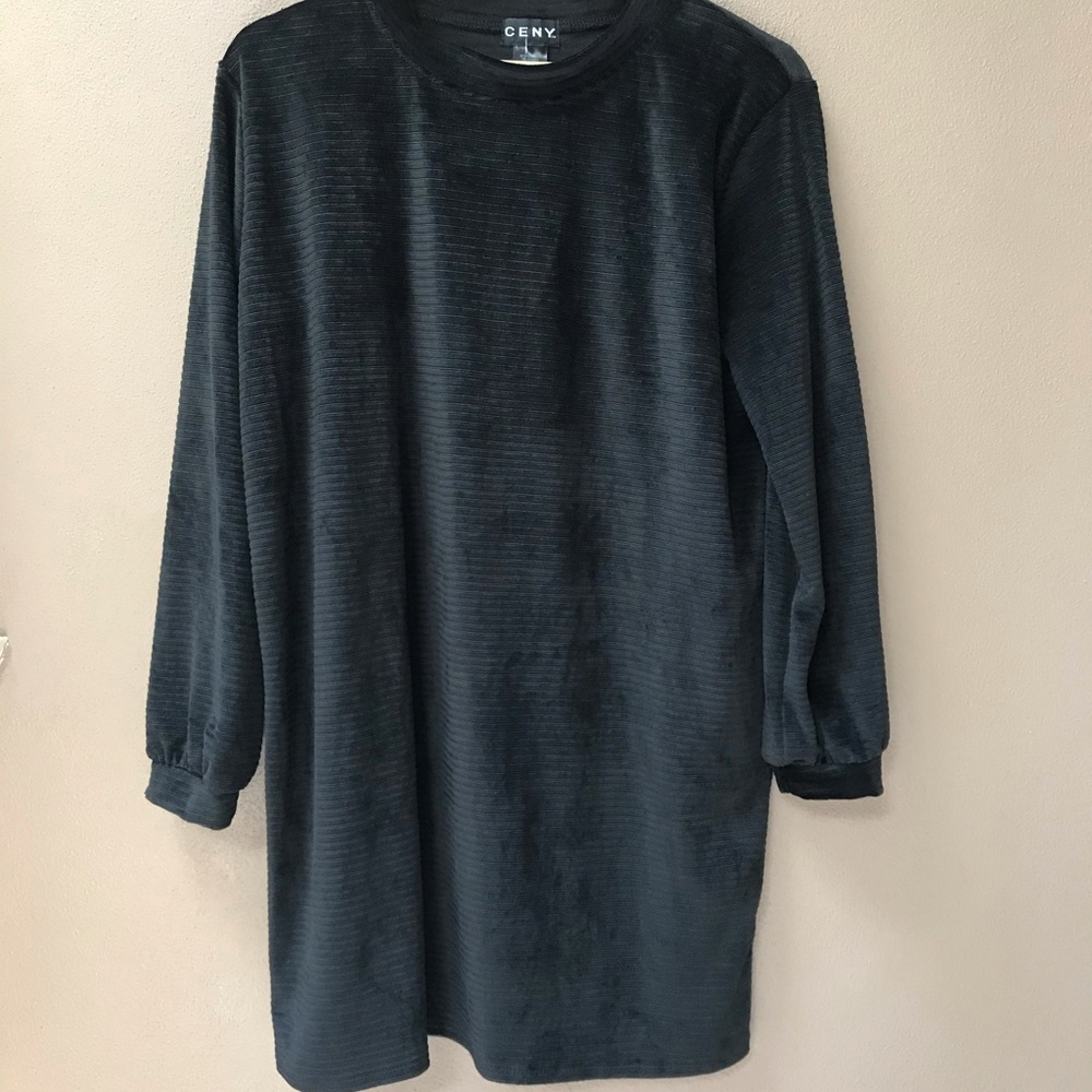 Crew Neck Long Sleeve Velour T-Shirt Dress.